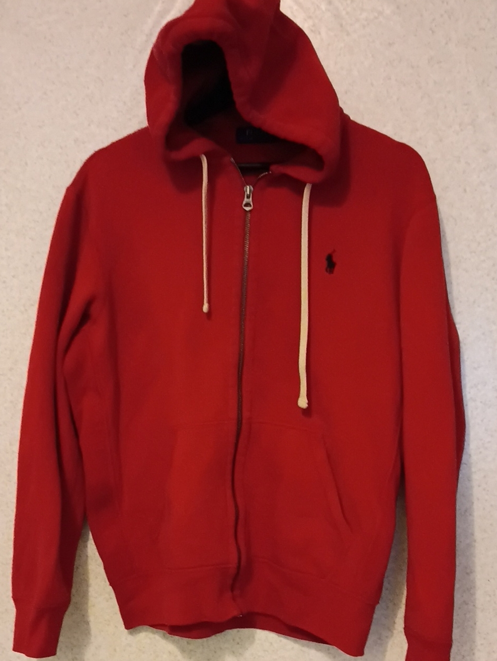 Polo by Ralph Lauren Red Zip-Up Hoodie with Cream Drawstrings